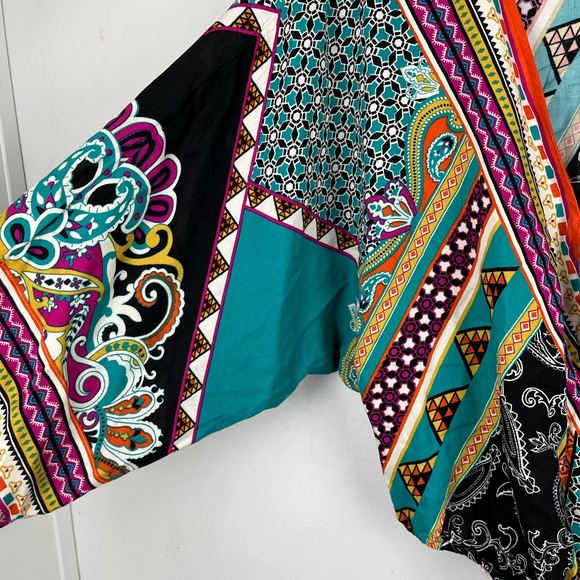 Flying Tomato Kimono Top Dolman 3/4 Sleeves Stripes Floral V-neck Wrap XL Boho - Picture 5 of 10